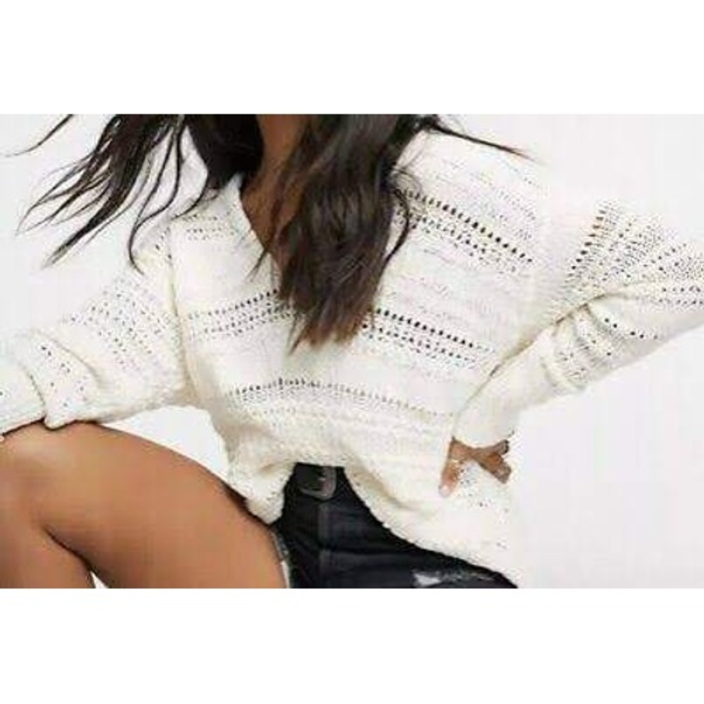 Free People Ivory Hot Tropics Pullover Sweater (S) Ivory Tunic Sweater Oversized - Picture 2 of 16